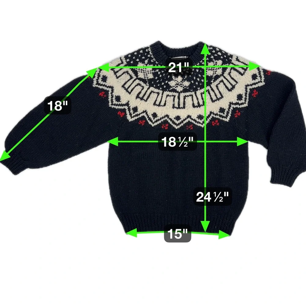 VTG Currents Australia Fair Isle Sweater Oversized Sz S‎ 100% Wool Black Cream